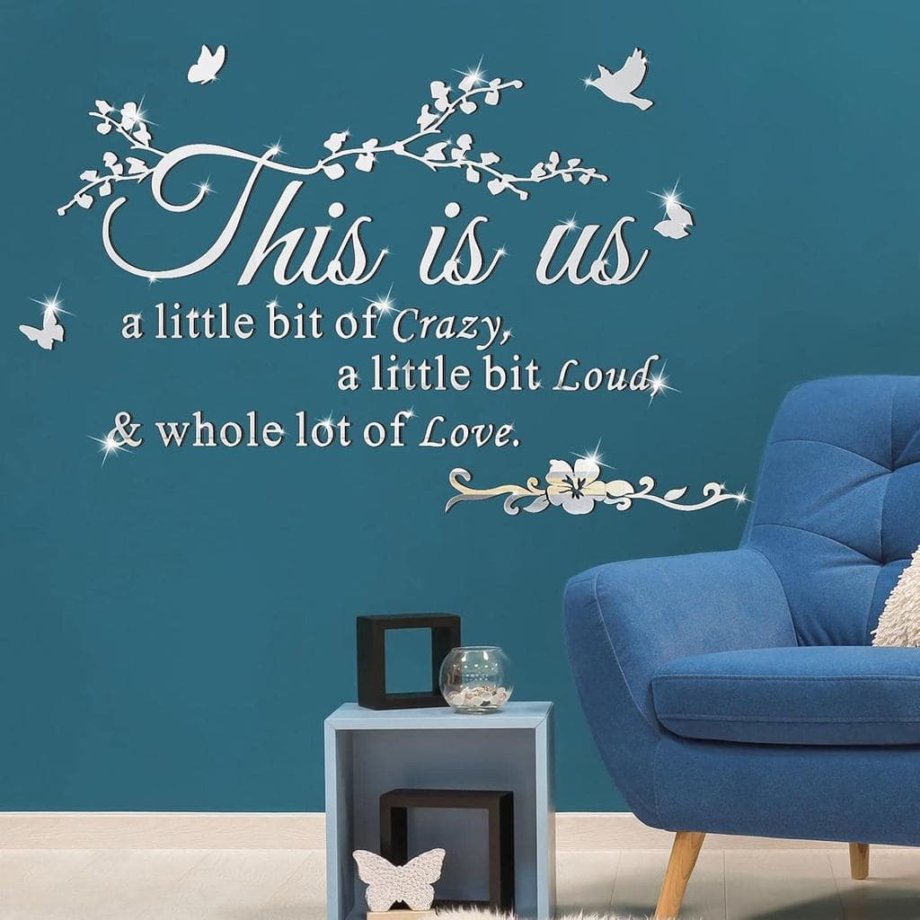 Decoração de Parede em Acrílico 3D com Espelho, Adesivos de Parede Removíveis com Frases Inspiradoras para a Família, De