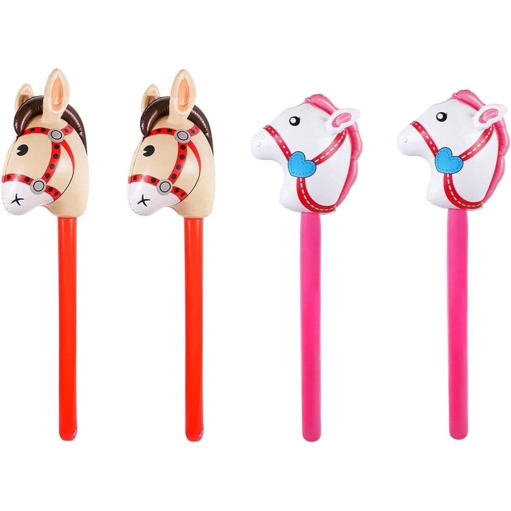 4 Peças de Cavalo Inflável com Bastão, Balão Inflável com Cabeça de Cavalo, Brinquedo Divertido de Cavalo com Bastão par