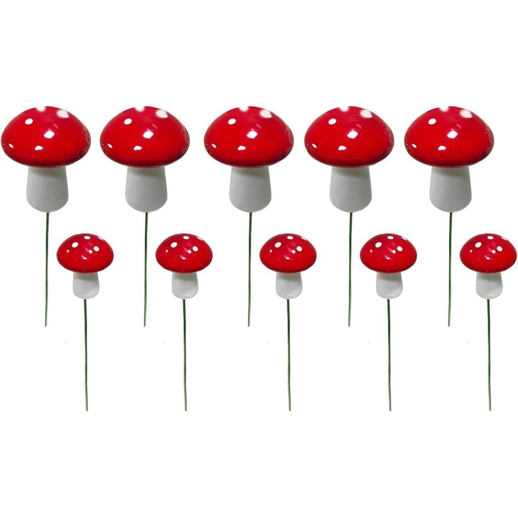 10 Peças de Estacas de Jardim Vermelhas em Forma de Cogumelo, Miniaturas para Decoração de Jardim de Fadas, Silhuetas pa