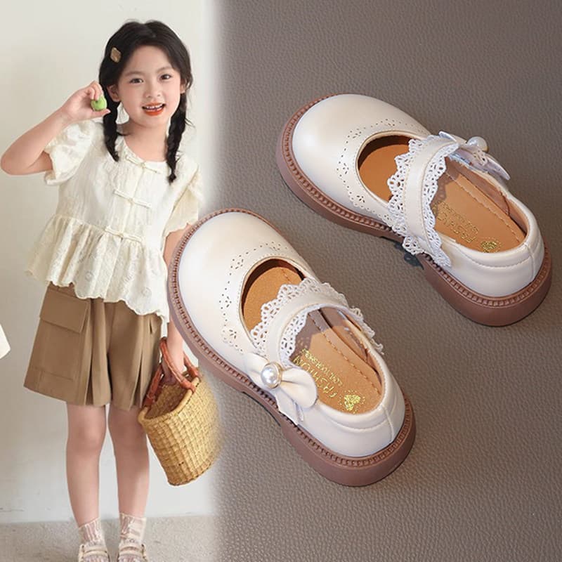 Meninas pequenos sapatos de couro 2025 novo estilo primavera outono sola macia antiderrapante ervilhas sapatos meninas b
