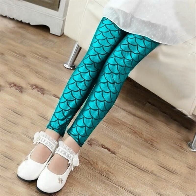 Leggings femininas com estampa de sereia/colorido/brilhante/justo, adequadas para meninas de 3 a 12 anos QOLN RN0Z