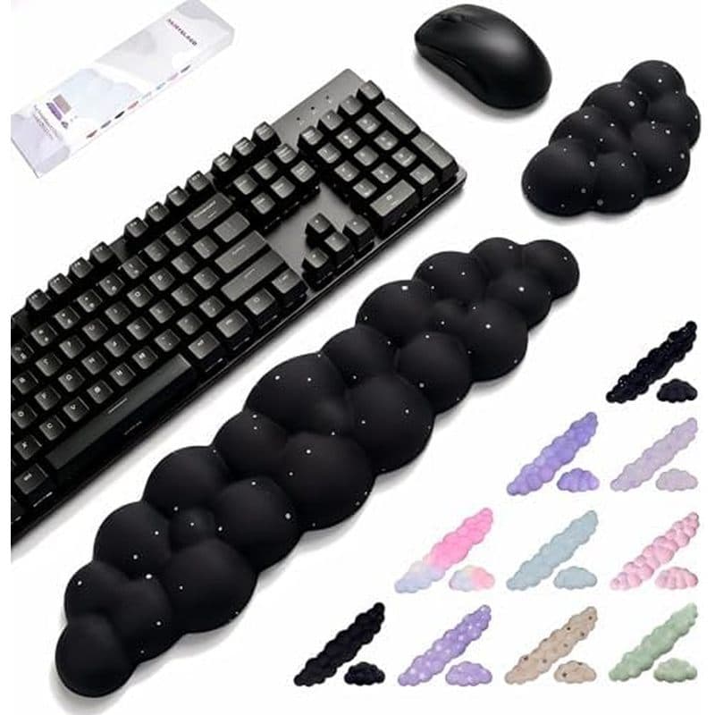 Conjunto De Descanso De Pulso Em Nuvem Para Teclado E Mouse , Inclui Porta-Copos Fofo , Com Computadores Laptops (Colori