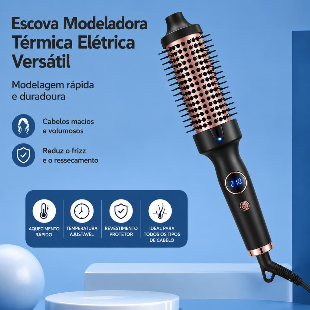Escova Secadora Modeladora Hatteker HT-153 Infravermelho LCD Bivolt 60W Anti Frizz Rosa/Preto