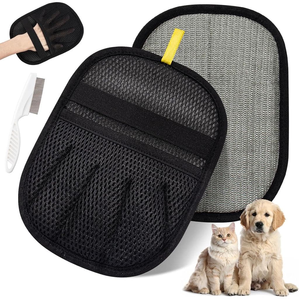 Luva Removedora de Pelos de Animais para Cães e Gatos, Conjunto de 2 Peças Aprimoradas com Pente de Cuidado, Escova Mági