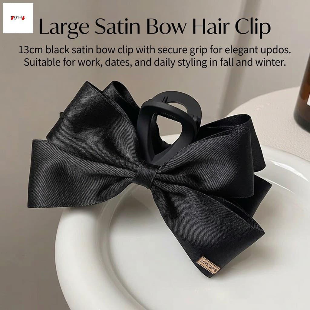 Grampo De Garra De Cabelo Com Arcos De Cetim Preto De 13 Cm Para Festa De Casamento De Updos Longo