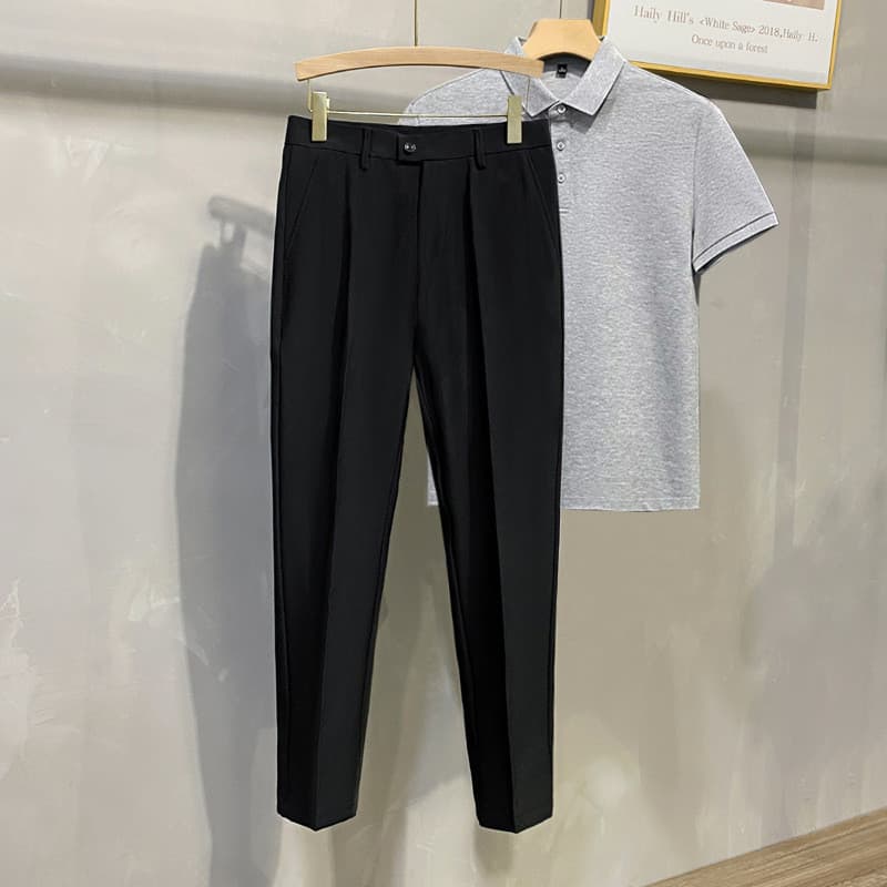 Casual fino ajuste tornozelo comprimento calças masculinas estilo fino não-ferro luz estilo maduro profissional Formal t