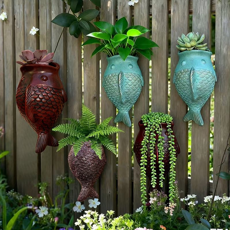 Criativo Koi parede pendurado vaso de flores decoração da parede ornamentos pátio varanda tridimensional plantio vaso de