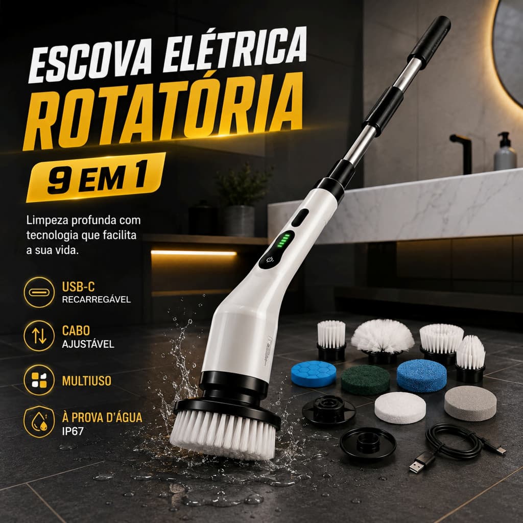 Promoção Relâmpago Escova De Limpeza 9 Em 1  Elétrica Giratória Com Cabo Alongador