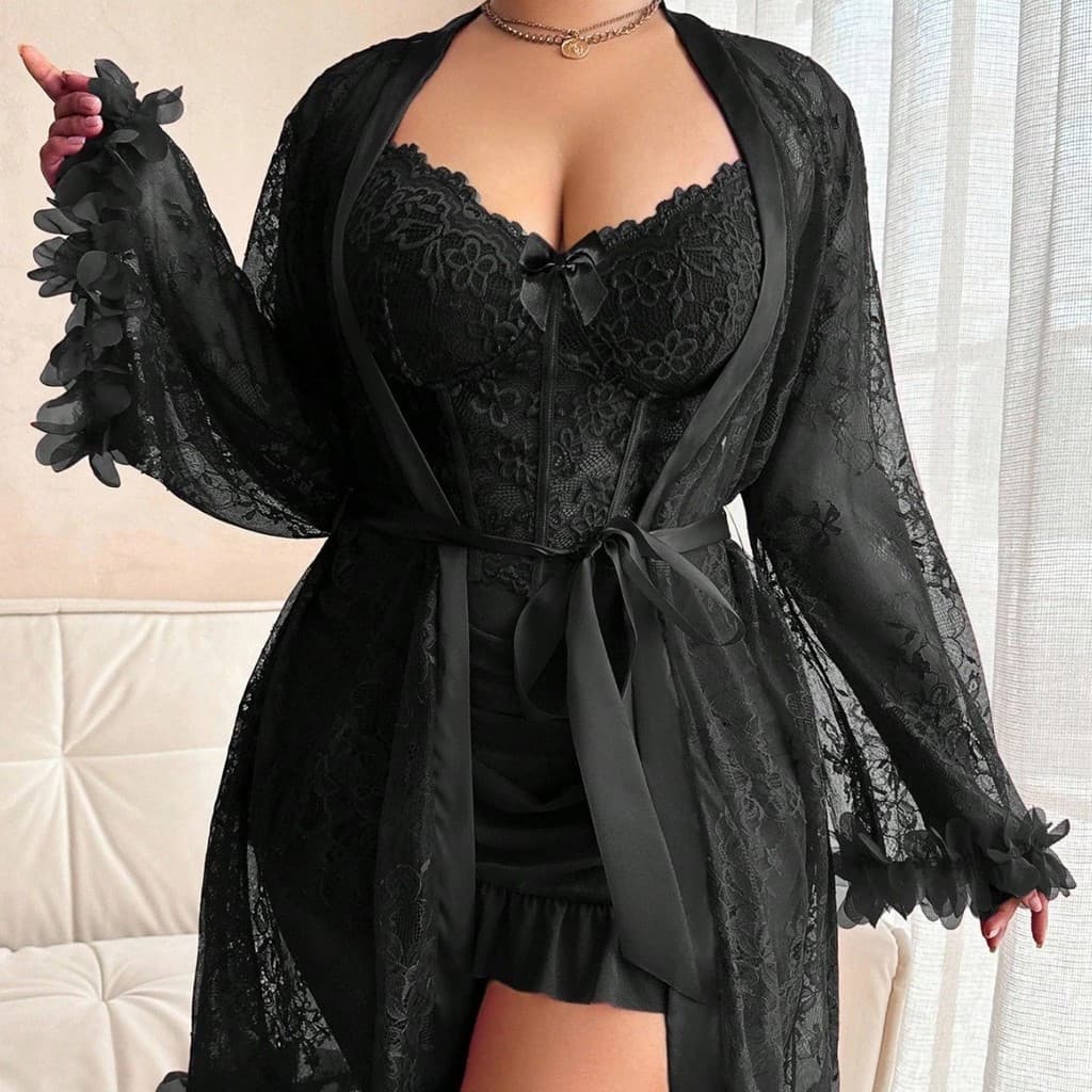 Vestidos camisola de renda sensual, com mangas compridas de alta qualidade. 7B8K