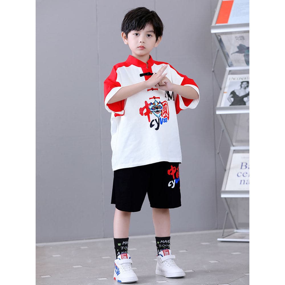 Nacional na moda roupas infantis meninos gola alta camiseta de manga curta Tang terno roupas de verão 2026 novo estilo 8