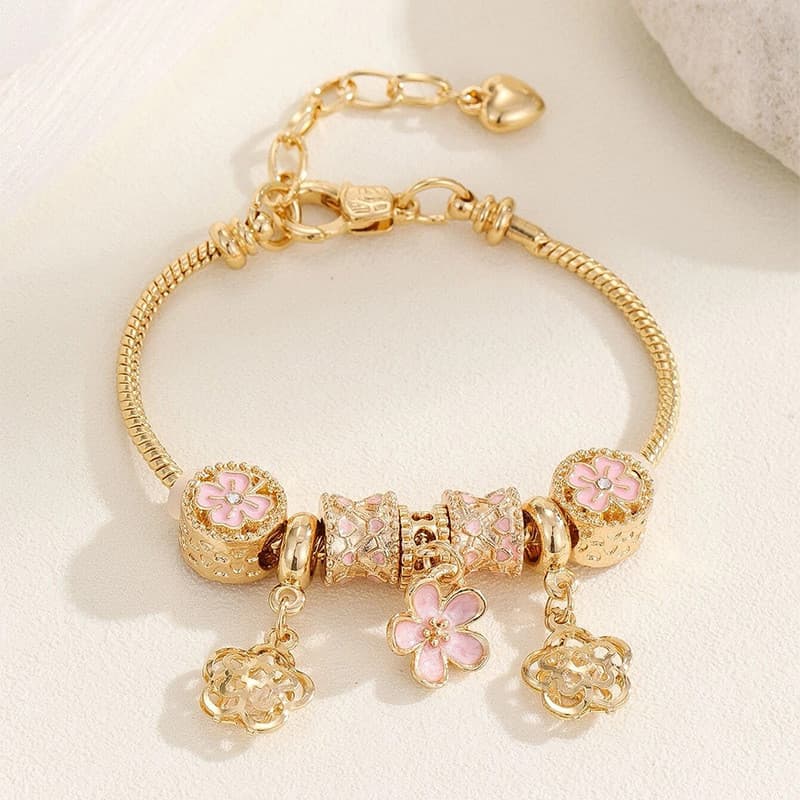 Acessórios de Metal com flor de gotejamento de óleo de strass e pulseira de corrente de cobre pendente