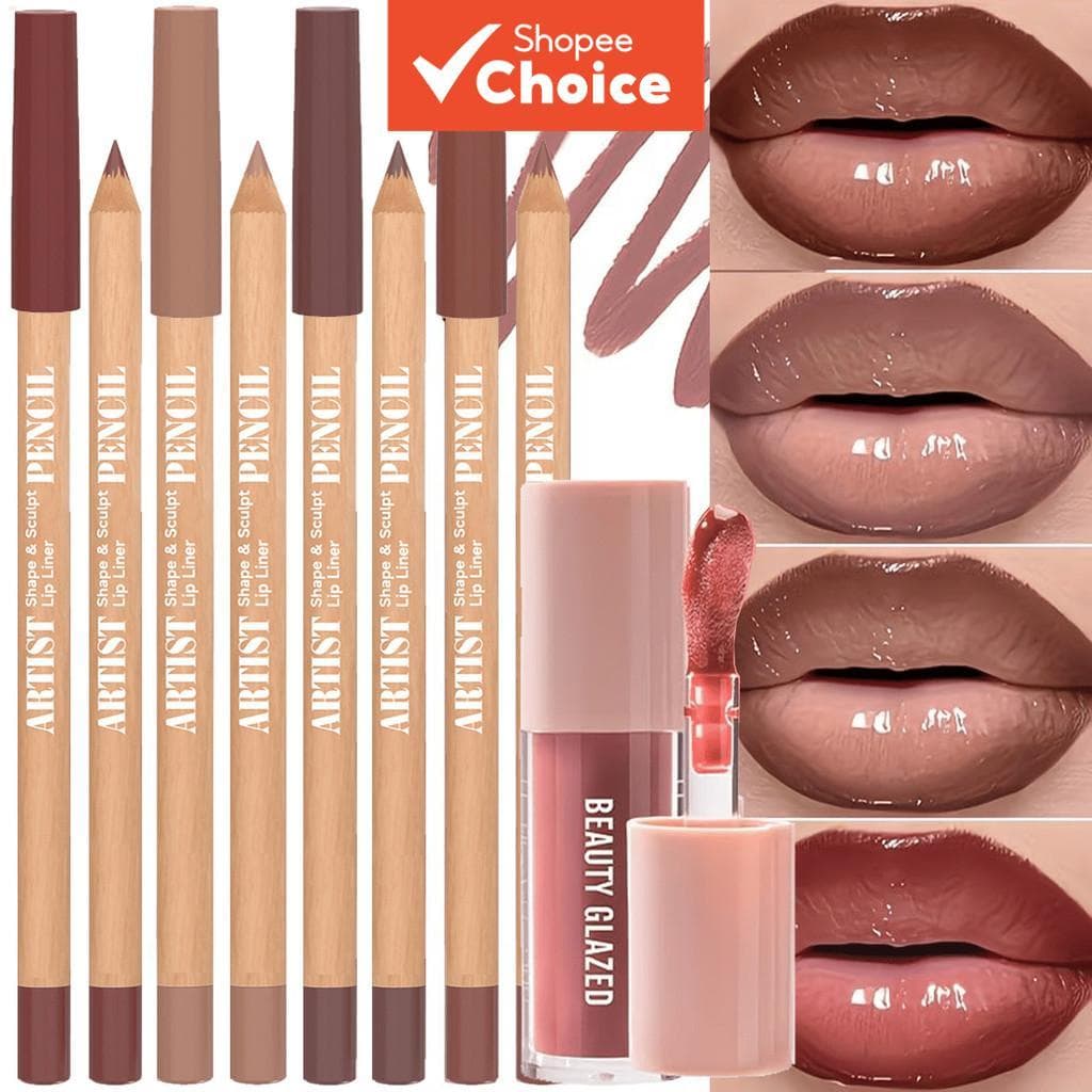 5 peças/conjunto de lápis de contorno labial com gloss labial combinando, lápis de batom matte à prova d'água de longa