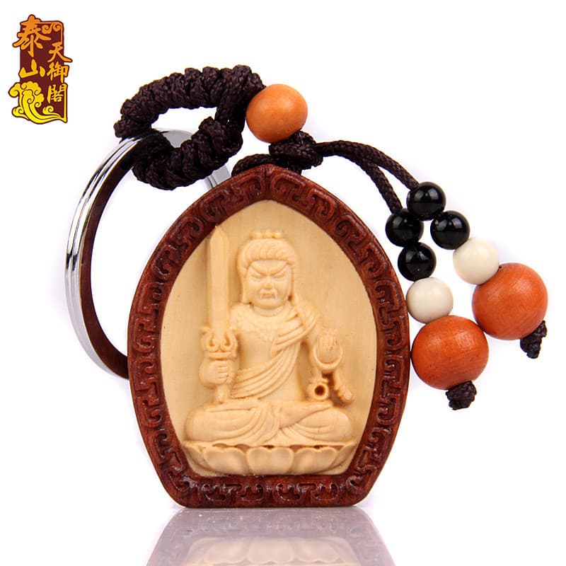 Tianyuge pêssego madeira Benming buda pingente colar chaveiro jóias pingente frango patrono Fudo estátua Bodhisattva