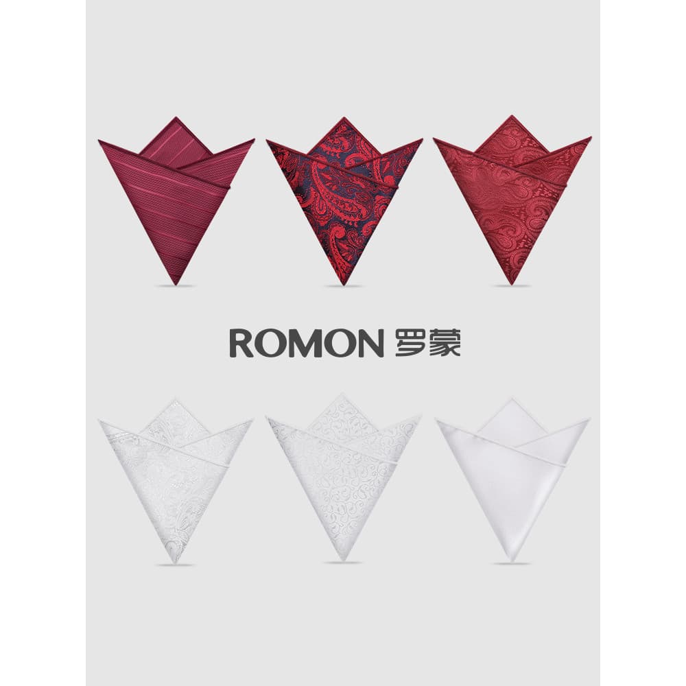Romon bolso quadrado terno masculino pequeno quadrado camisa masculina Formal negócios lenço lenço de seda branco vermel