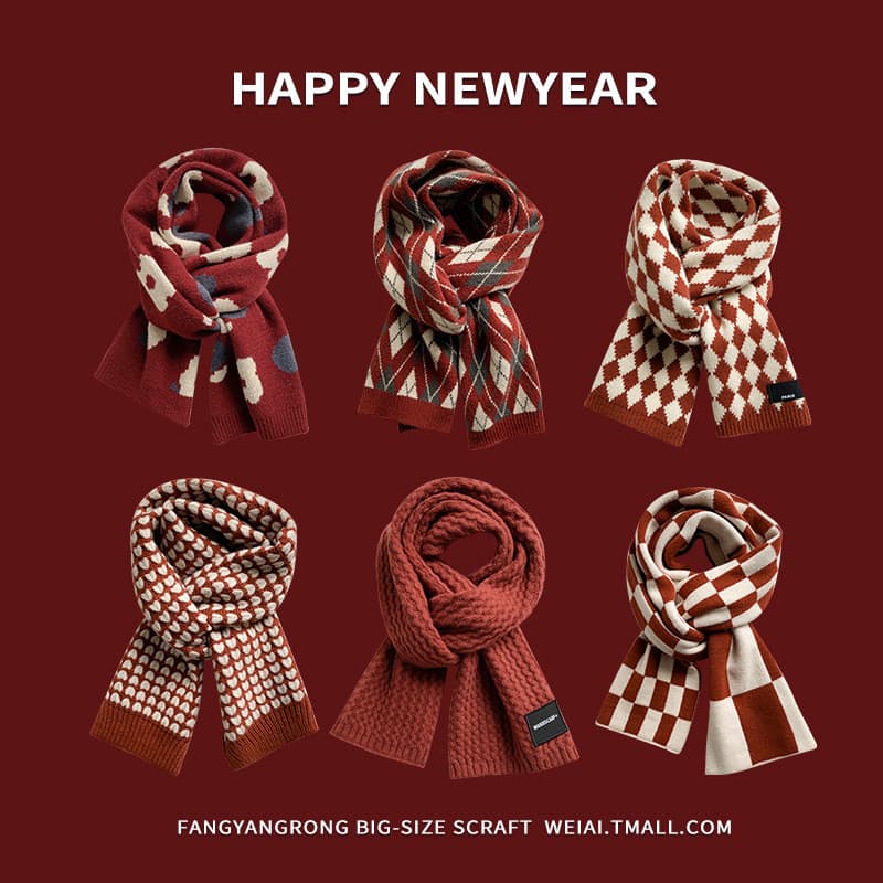 W cachecol de inverno feminino ano novo xale vermelho natal malha cachecol de lã versão coreana All-Match engrossado que