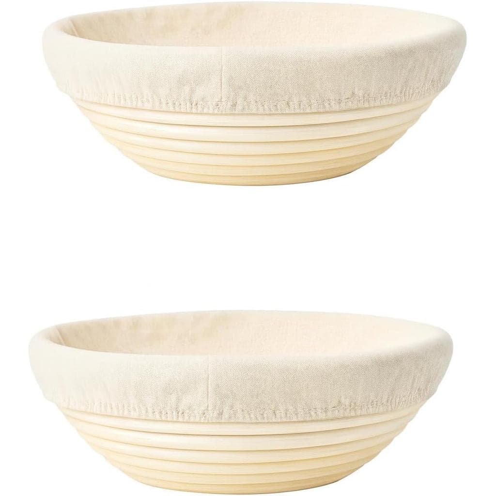 Conjunto De 2 Cestas De Prova De Pão Banneton , Tigelas Redondas De Vime Natural De 8 Polegadas Com 2 Forros De Linho Pa