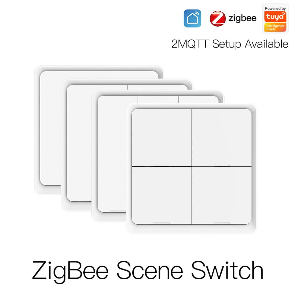 Interruptor de Cena Inteligente Zigbee Tuya para Inteligente, 4 Teclas, Adesivo, Controlado por Aplicativo, Tempori