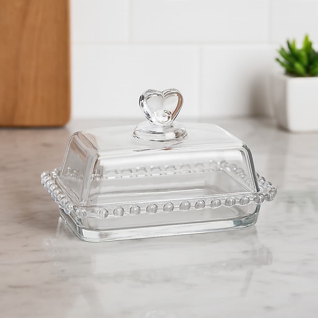 Manteigueira de Cristal Coração Lyor com Tampa – Luxo e Charme para Sua Mesa