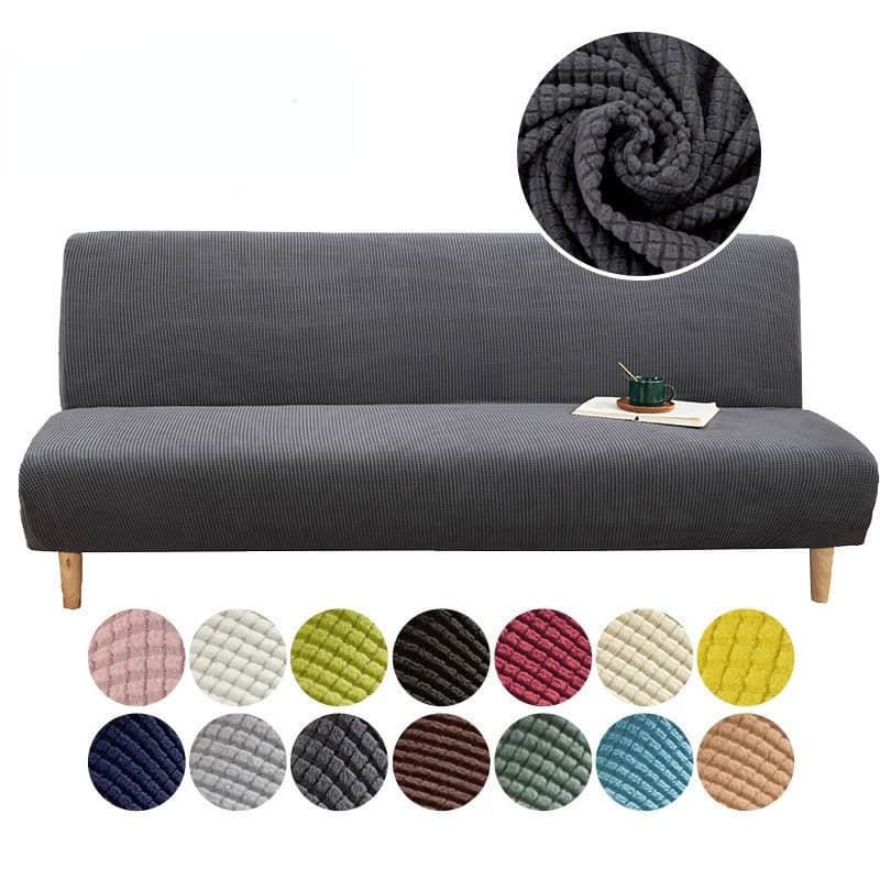 Tampa Do Sofá Sem Braço Cor Sólida Jacquard Cama Capa Polar Fleece Elástico Integrado Dobrável De Tamanho Duplo Decoraçã