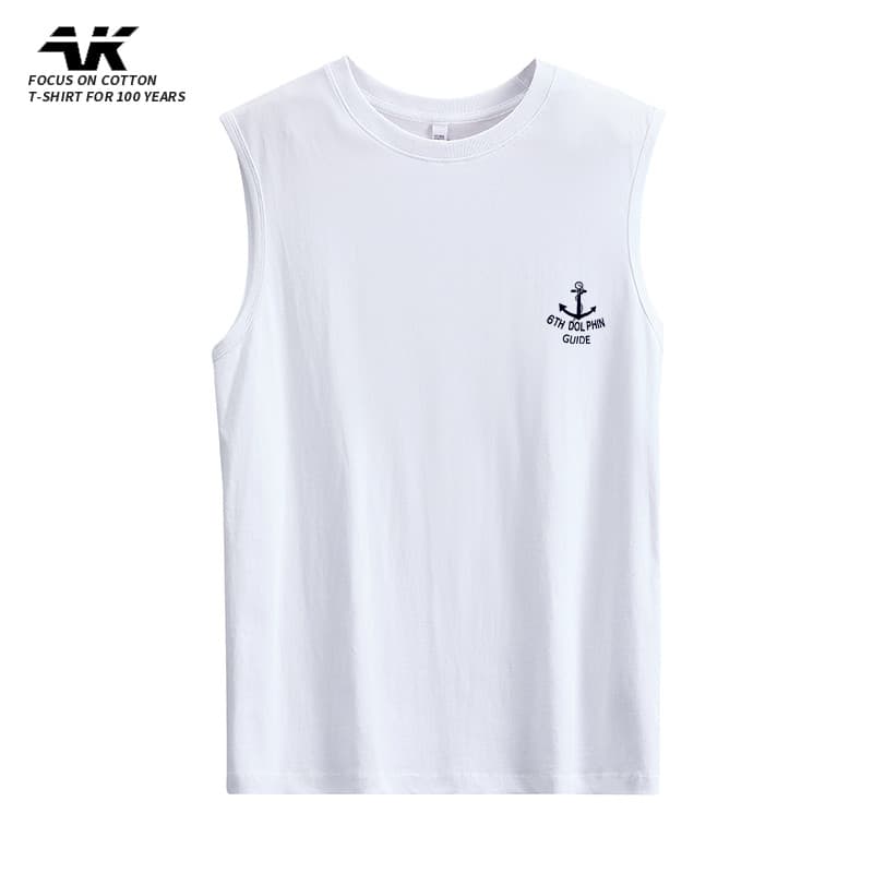 Moletom impresso colete camiseta solta colete masculino americano sem mangas puro algodão branco em torno do pescoço esp