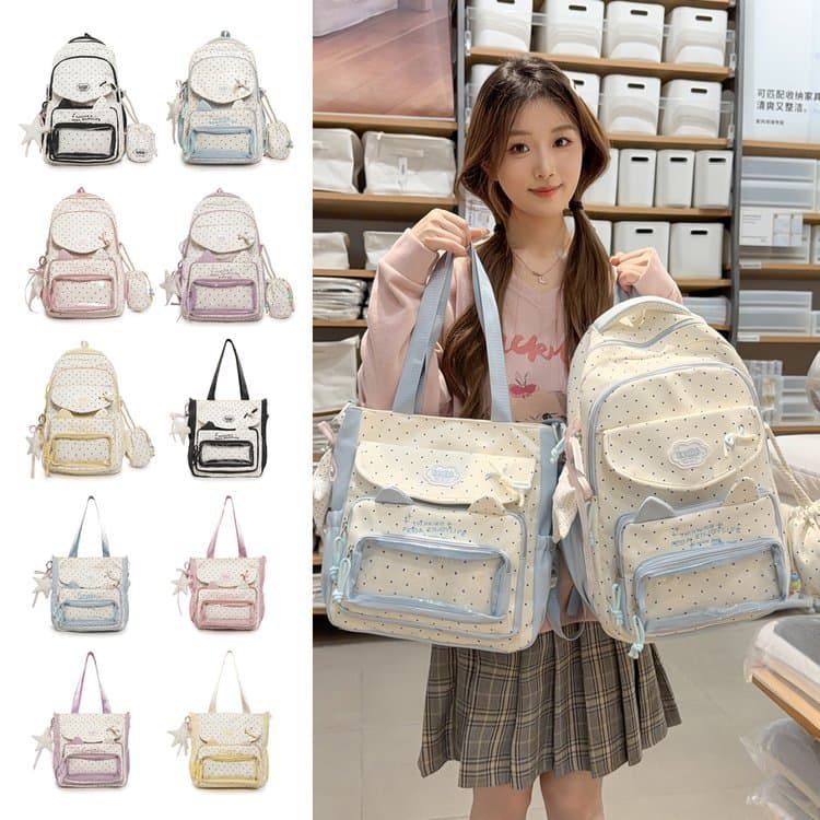 Nova menina bonito Polka Dot mochila estudante grande capacidade de alto valor Campus saco de escola mochila bolsa de om