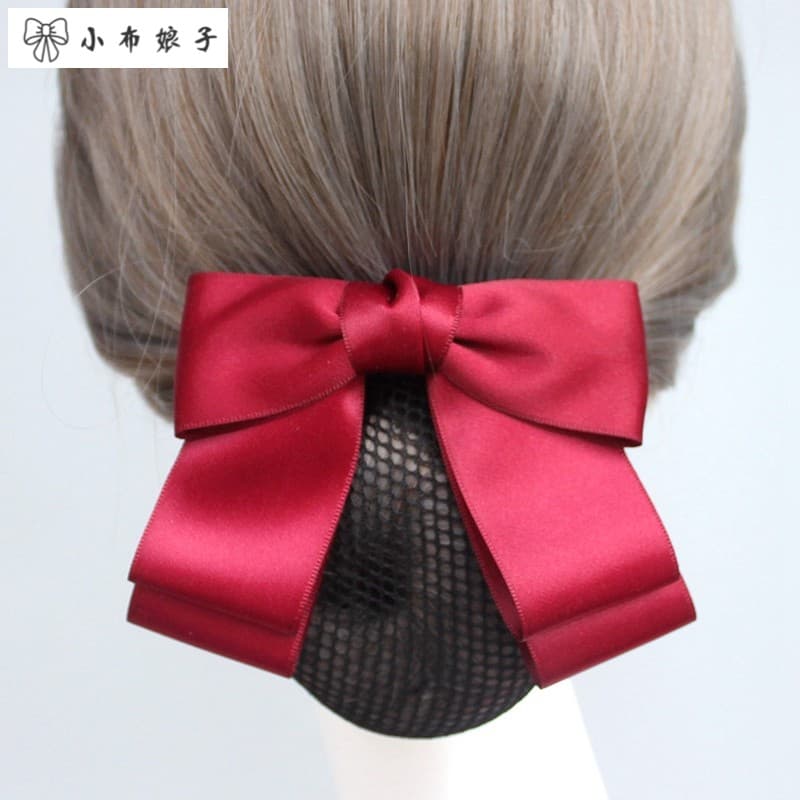 Cabeça profissional flor net bolso vermelho grande arco grampo de cabelo banco enfermeira rede de cabelo feminino bobina
