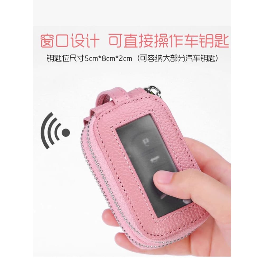 Caso chave feminino couro genuíno duplo zíper Multi-função cintura pendurado grande capacidade controle remoto chave do