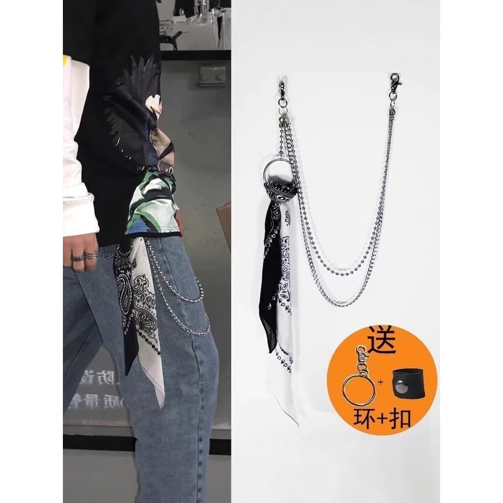 Macacão corrente acessórios ins Hip-Hop único All-Match cintura flor lenço de seda Metal corrente Jeans jóias