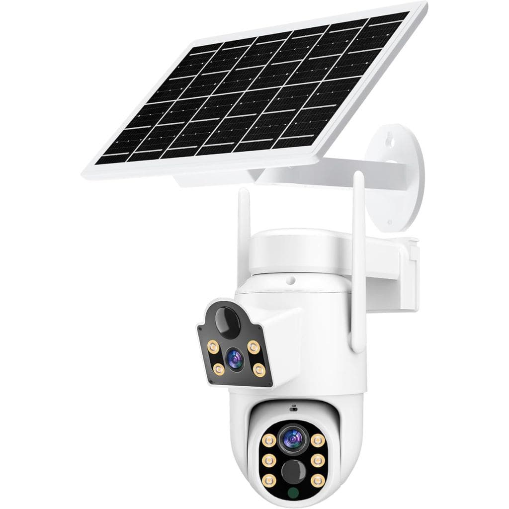 Câmera Solar Lente Dupla Visão Noturna Hd Branco Segurança