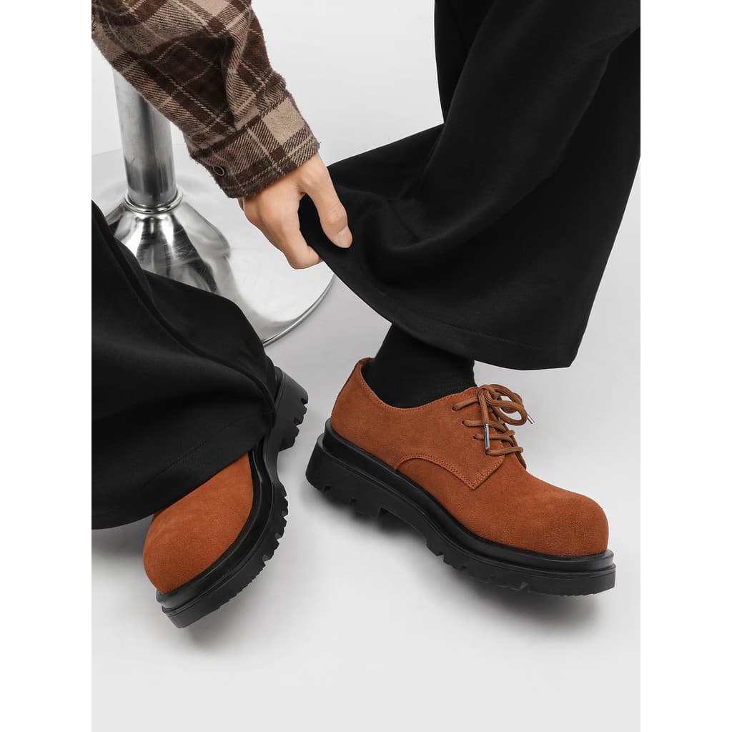 Merad masculino Retro Casual camurça couro genuíno Derby dedo do pé grande aumentando sapatos de couro Commuter All-Matc