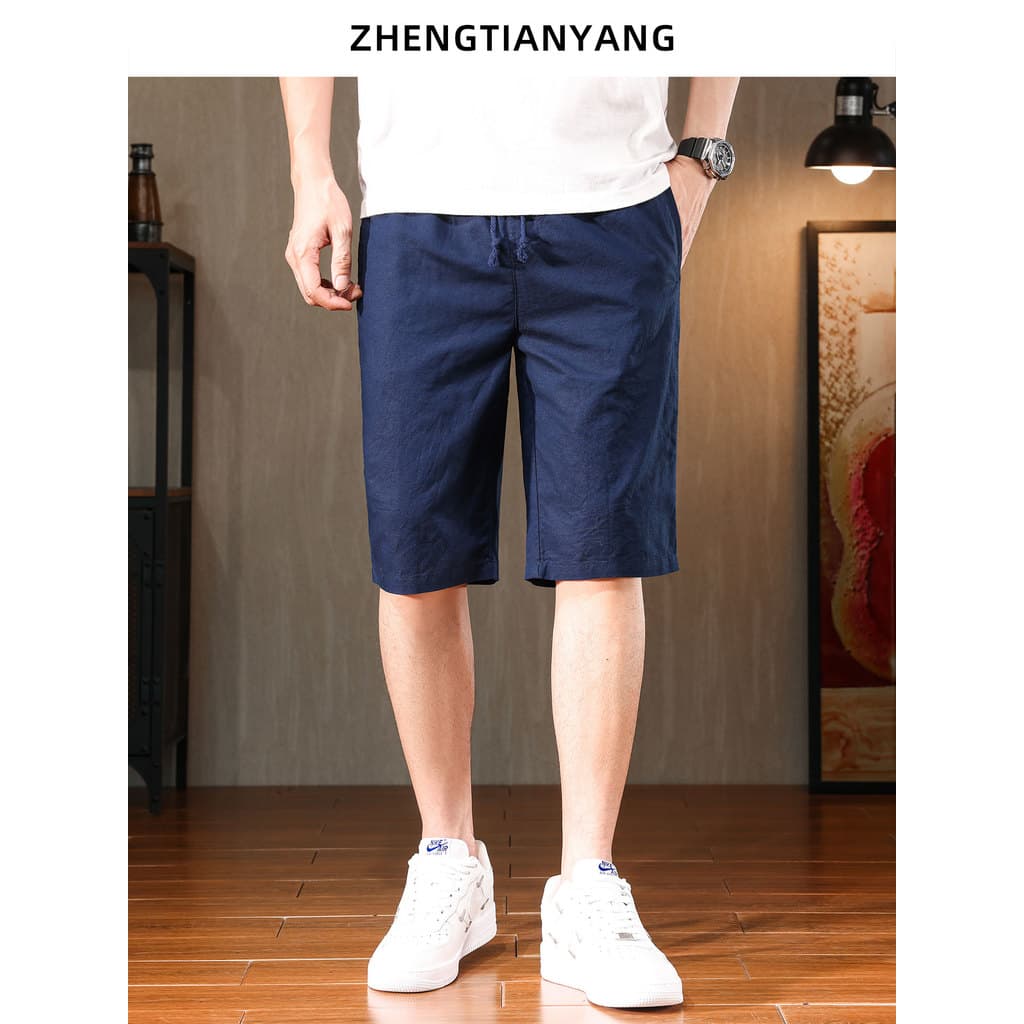Linho algodão fino Shorts masculino calças casuais verão cortina reta nacional na moda linho calças de cinco pontos resp