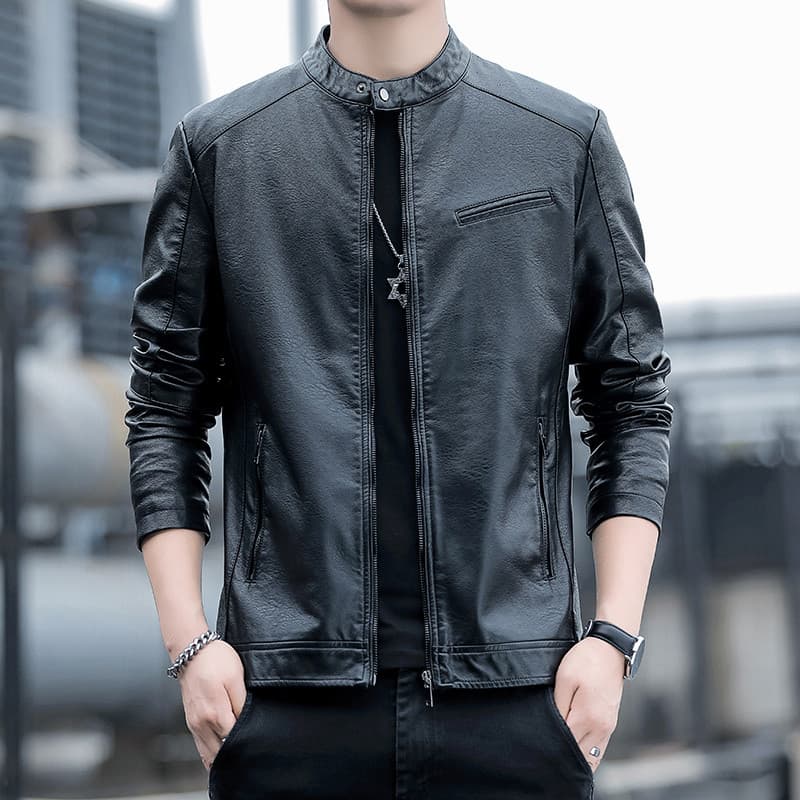 Pequeno em torno do pescoço estilo japonês estilo coreano jaqueta de couro jaqueta masculina primavera outono novo produ