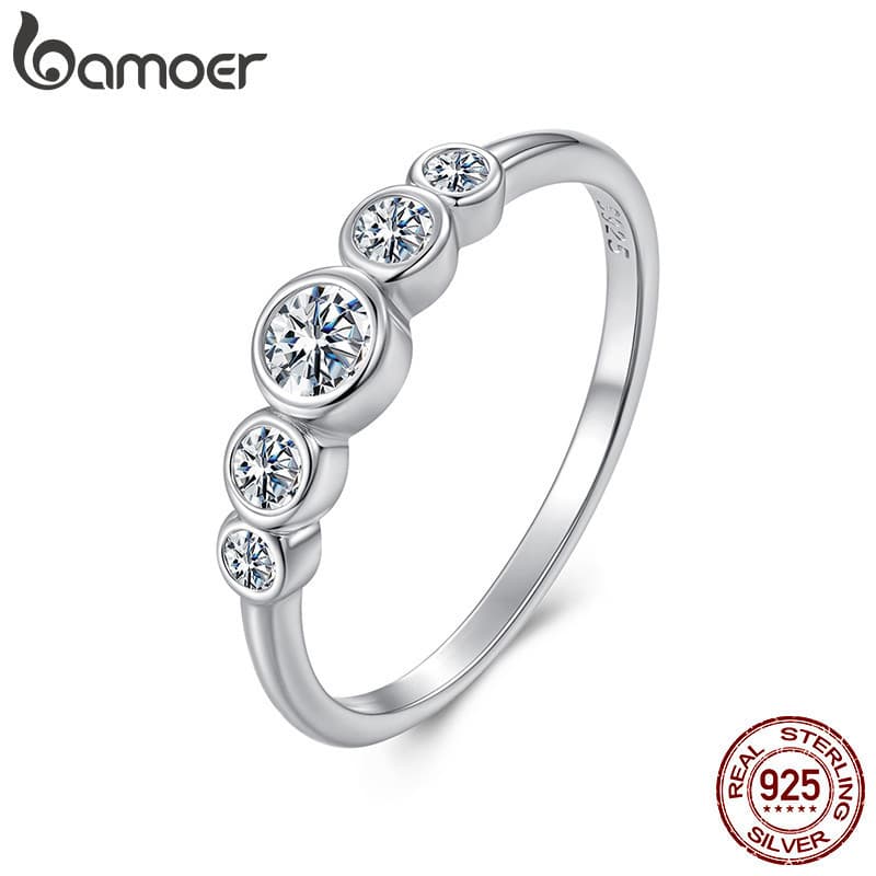 Anel de Prata Esterlina 925 Bamoer com Moissanite Clássica de 0,38 Quilates, Joia de Moda, Presente para Mulheres 99CQ