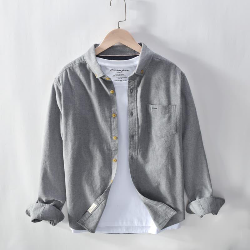 Outono inverno puro algodão escovado camisa de manga comprida masculina primavera outono solto Casual flanela camisa mas