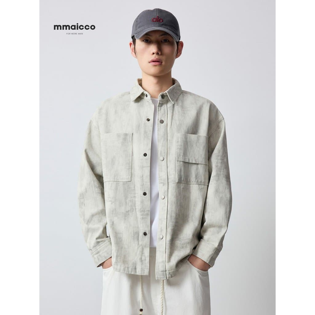 Momaike Roupas masculinas americanas casuais cor clara desgastada jaqueta jeans masculina 2026 primavera nova camisa jaq