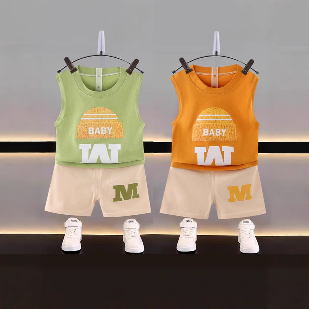 100% algodão meninos roupas sem mangas colete camiseta conjunto de duas peças verão crianças bebê dos desenhos animados