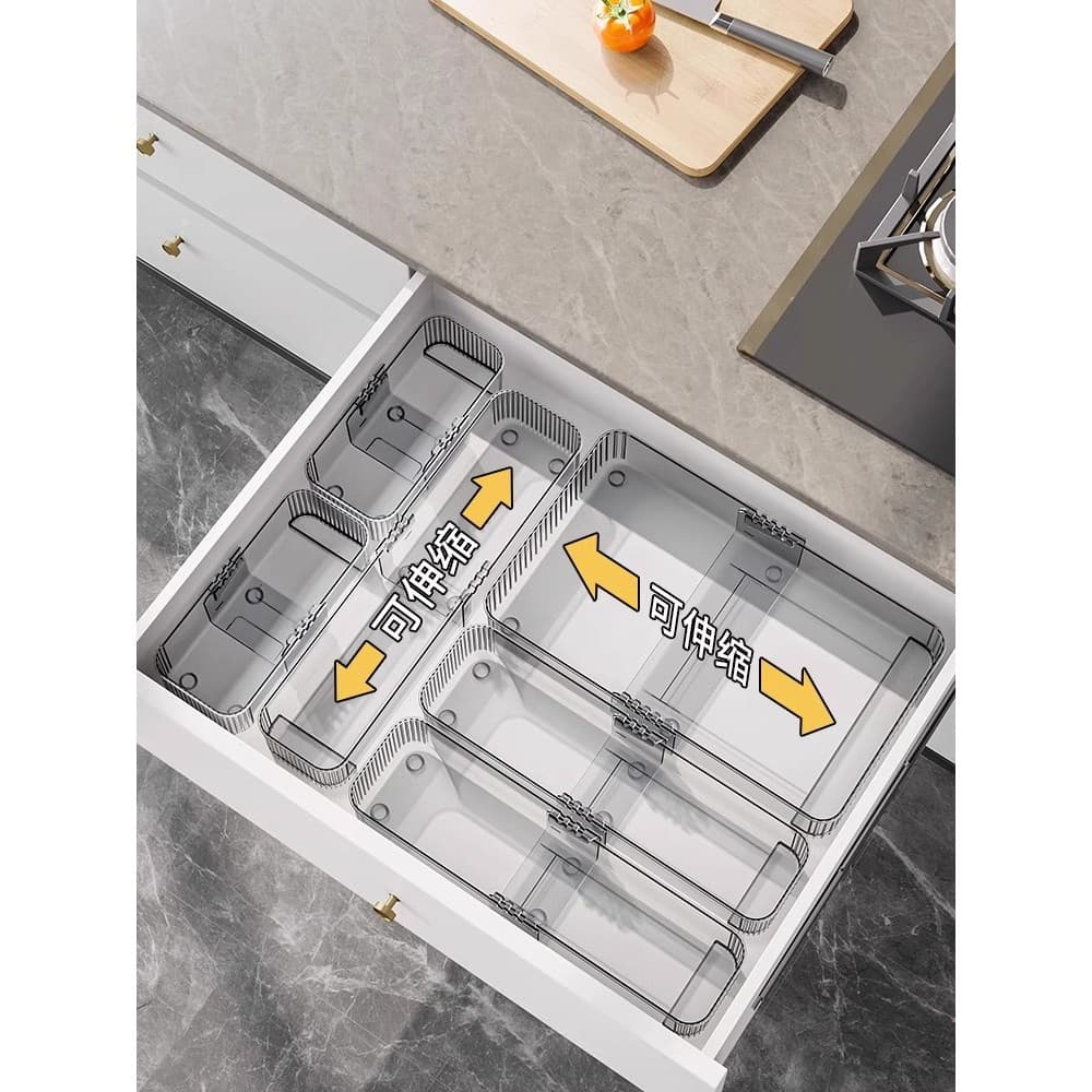 Caixa de armazenamento de gaveta transparente retrátil caixa de organização utensílios de cozinha do agregado familiar D