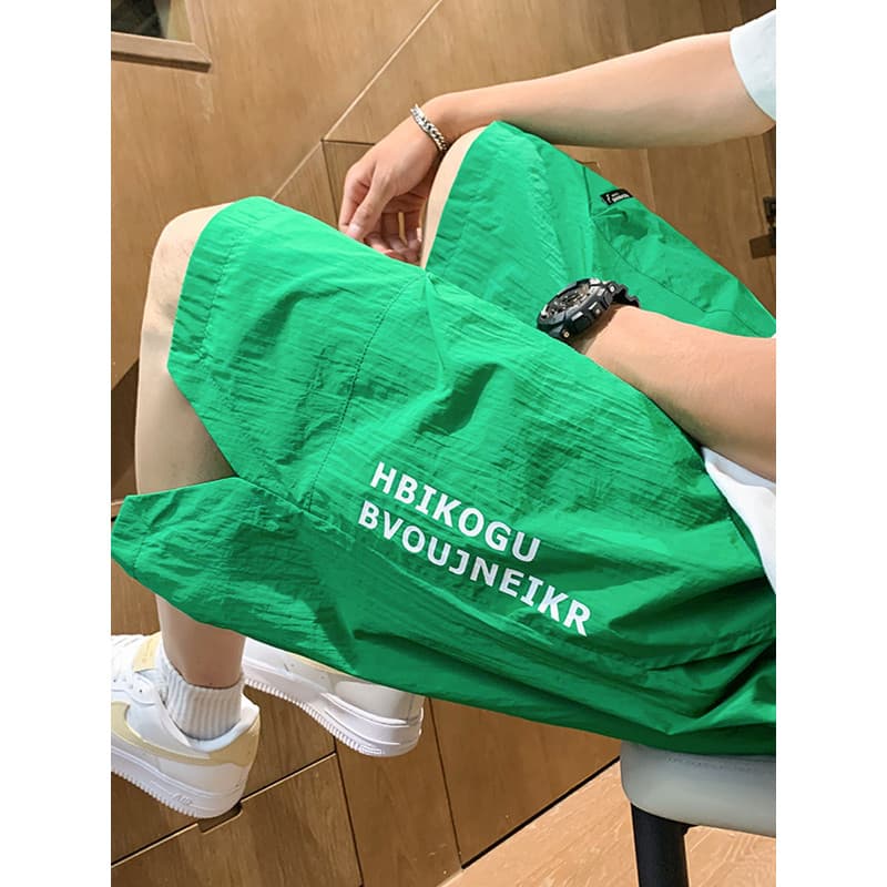 Shorts de estudante jovem masculino Casual moda esportes cintura elástica calças de cinco pontos estilo fino All-match c