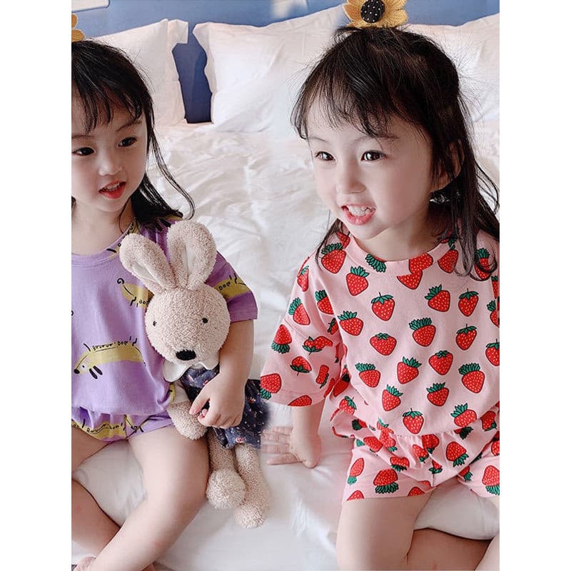 Meninas pijamas de algodão terno verão estilo fino crianças roupas casuais para casa do bebê de manga curta meninas conf