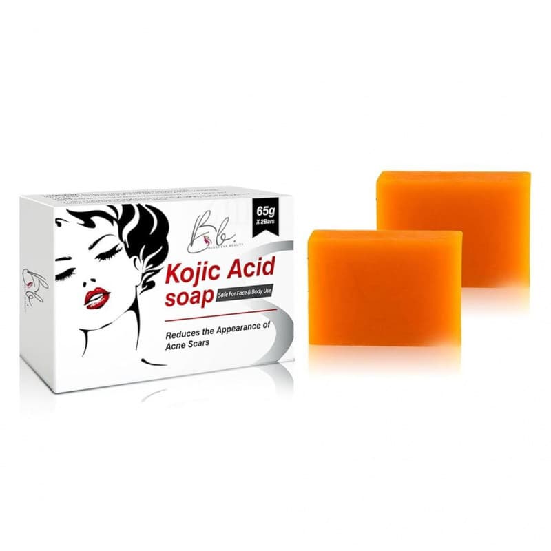Sabonete de Ácido Kójico – 2 barras em uma caixa (65g x 2) | Barra Facial e Corporal com Cúrcuma, Vitamina C, Ácido Hial