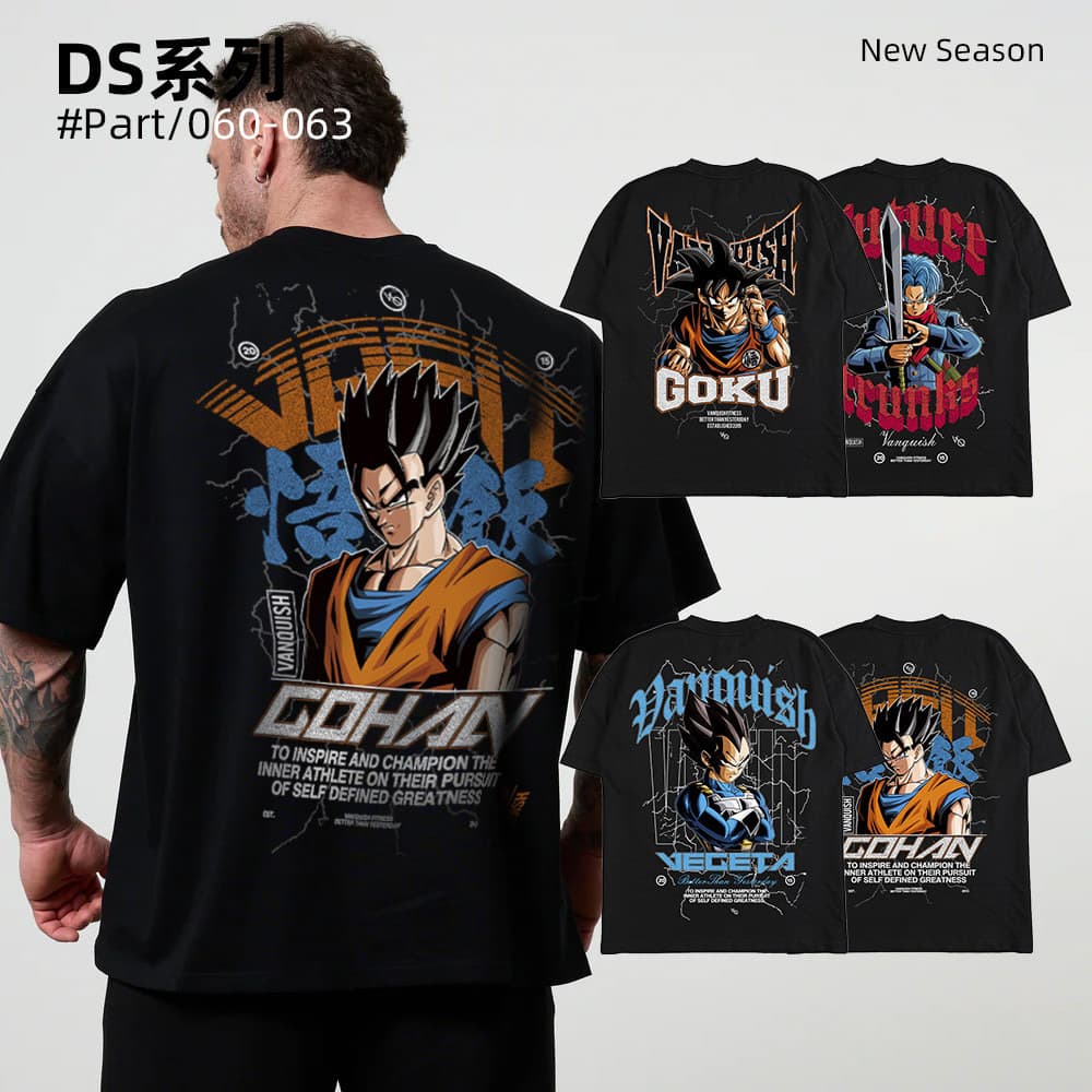 Dragon Ball Goku VQ High-Fixed American Heavy Tamanho Grande Fitness Camiseta Puro Algodão Pequeno Pescoço Redondo Solto