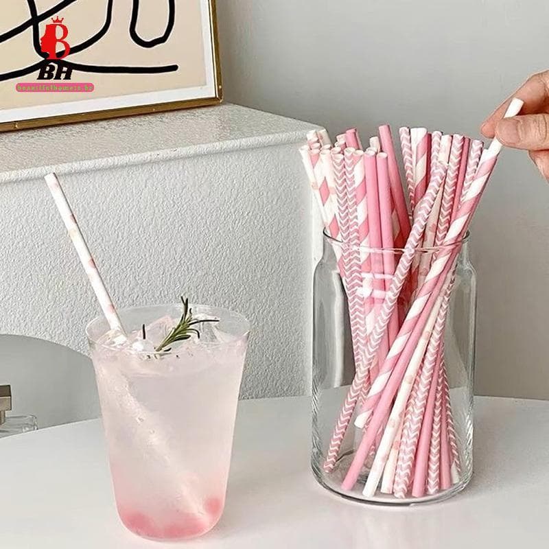 BH-TOY 25 Pcs Canudos De Festa Para Suco Cotails Smoothies Aniversário Casamento Decorações De Natal Papel Rosa Biodegra