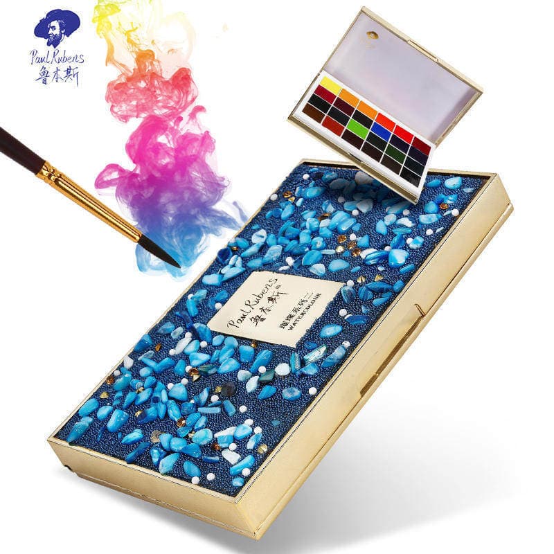 Rubens Bright Series Tinta aquarela de dois sólidos Conjunto de 24 cores Pequeno fresco portátil caixa de pedra colorida
