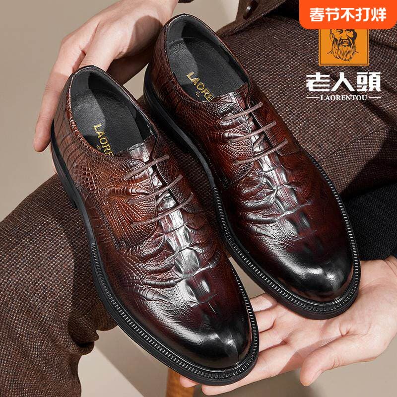 Sapatos de dedo do pé para idosos homens verão novo estilo padrão de crocodilo sapatos de couro masculino negócios couro
