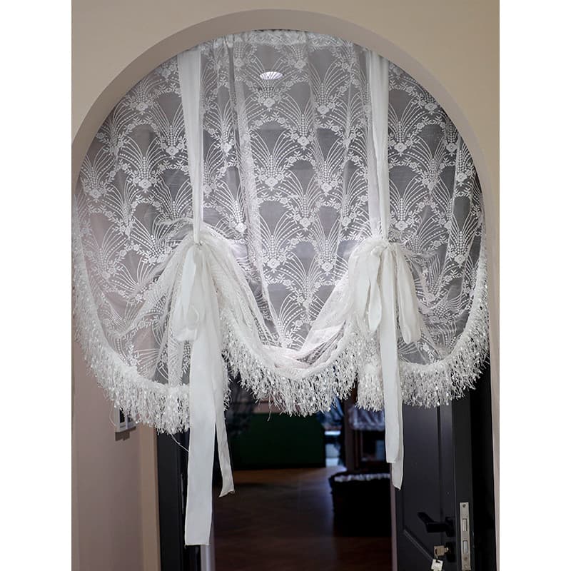 Cortina curta de renda francesa sem perfuração, pequena janela, meia cortina de elevação, balão, cortina austríaca, cort