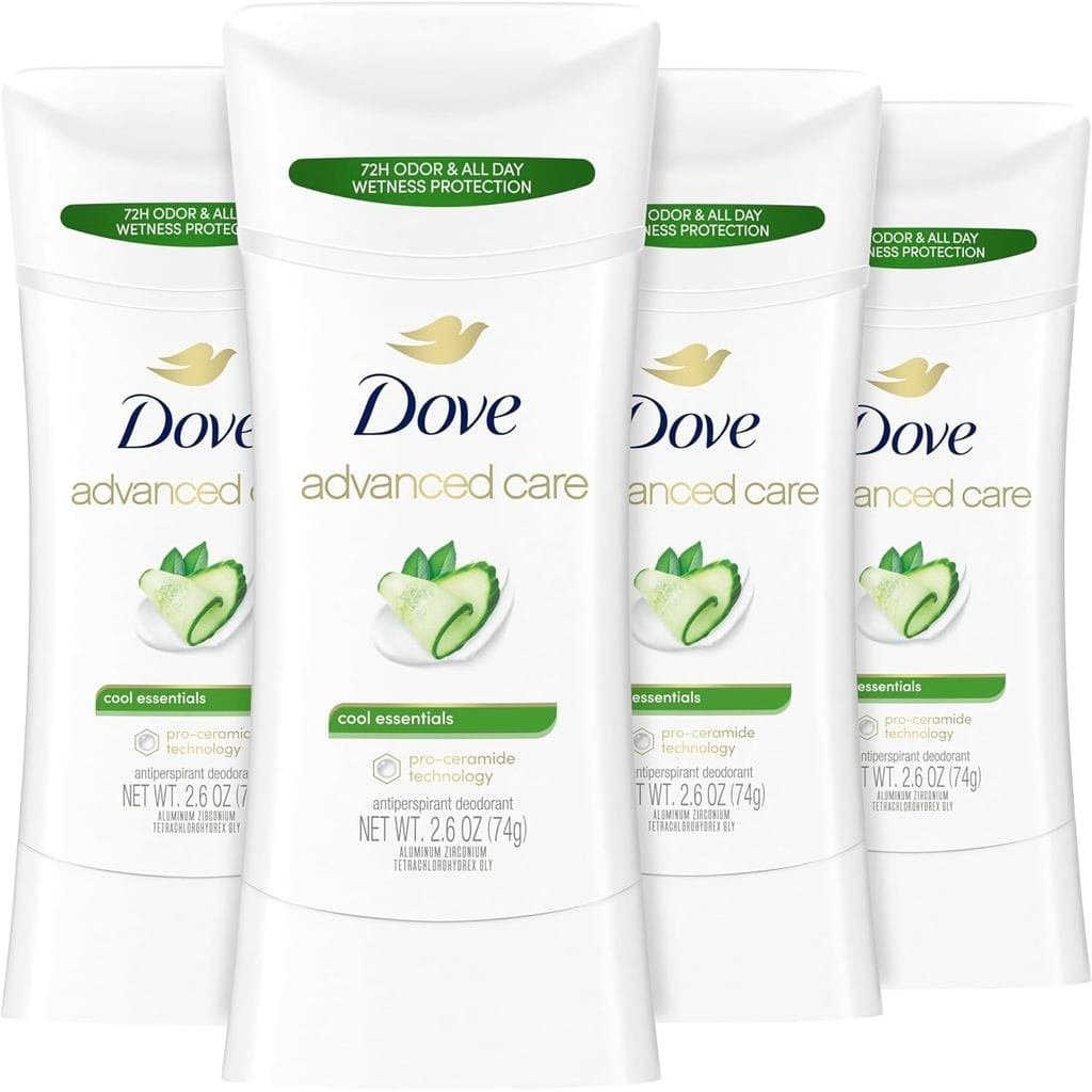 Desodorante Antitranspirante em Bastão Dove Advanced Care Cool Essentials 4 unidades para ajudar na reparação da barreir
