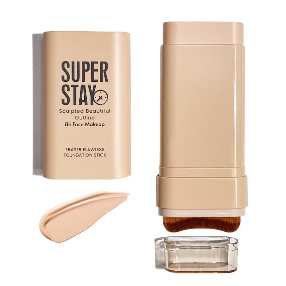 Eraser Flawless Foundation Stick com Pincel Integrado – Corretivo de Cobertura Total e Base em Creme para Rosto e Corpo