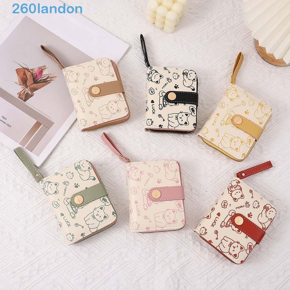 Carteira Curta LANDON para Estudantes, Linda Carteira Impermeável de PU para Meninas e Gatos, Carteiras Portáteis JNWQ