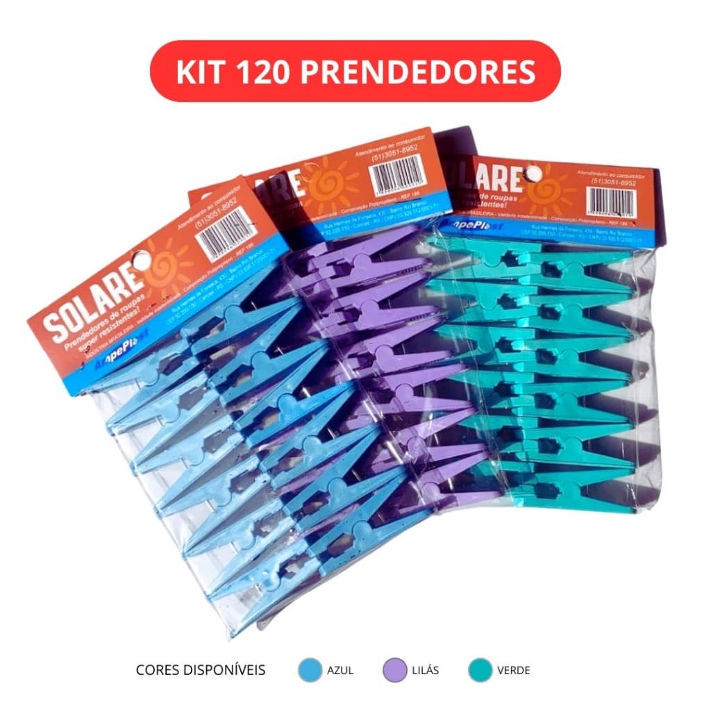 Kit 120/96/48/24 Pregadores Roupa Reforçados Solare Coloridos Plástico Resistente Varal Lavanderia Shopee