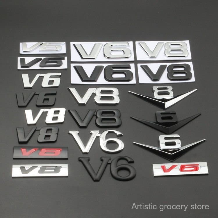 Emblema Universal de Metal para Carros de Grande Cilindrada V8 V6, Emblema Decorativo para Carroceria de Carro